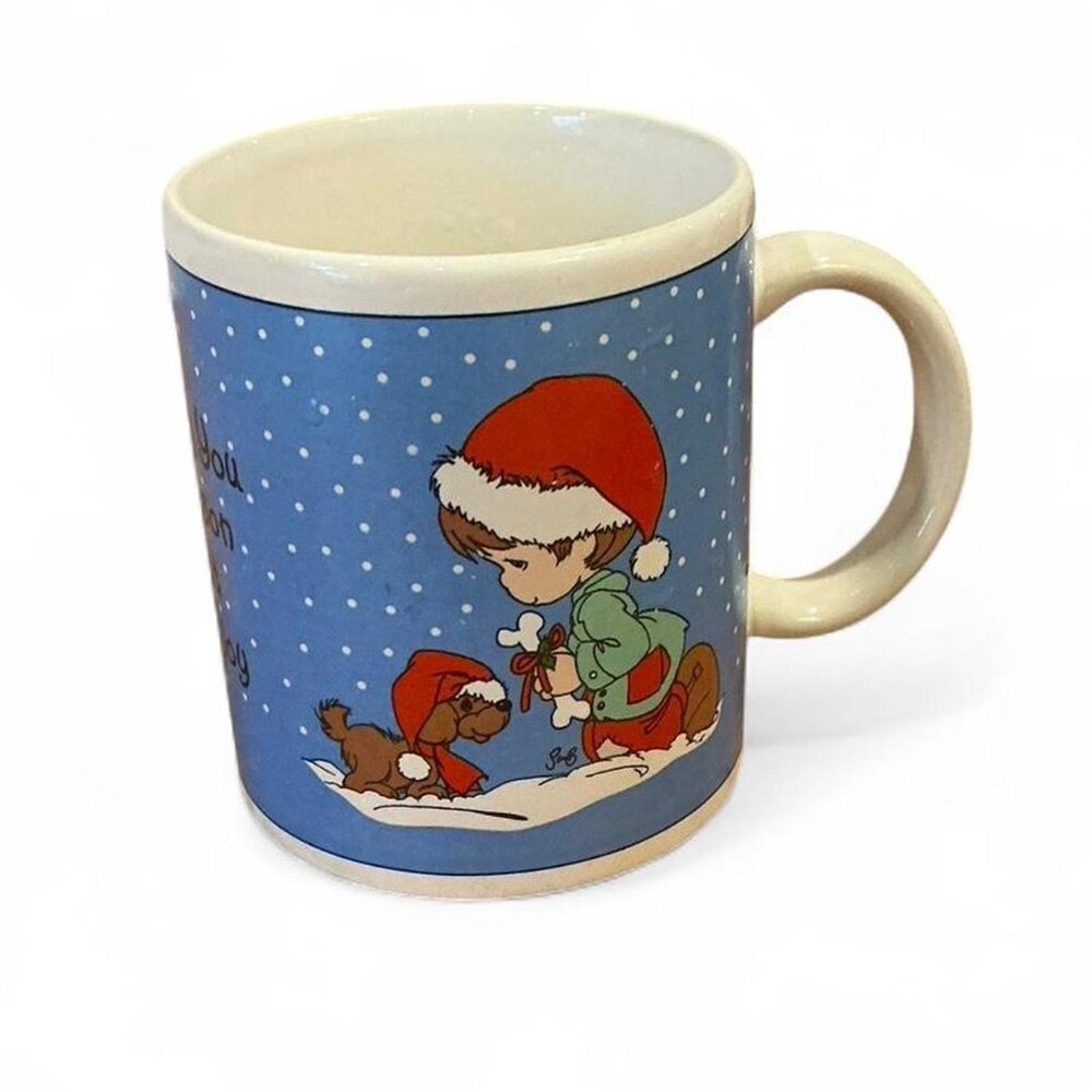 Vintage Precious Moments Holiday Mug Christmas Puppy Dog‎ Enesco 1996